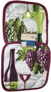 Set of 2 Different Printed Kitchen Pot Holders(7x7")WINE BOTTLE,GLASS &GRAPES,GR