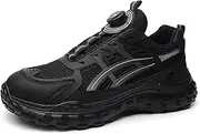 [SDEQA] Steel Toe Cap Trainers Men's Lightweight Comfortable Safety Trainers Non Slip Work Shoes Breathable Composite Toe Shoes with Rotary Button