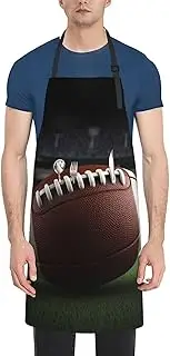 LHBWCVN American Football Apron for Adults, Waterproof Cooking Aprons with 2 Pockets, Adjustable Bib Apron for Dishwashing, Long Kitchen Apron for Women Men Work Aprons for Dog Grooming, Black