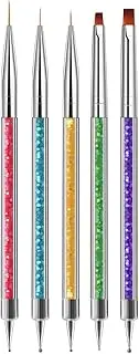 MAGIC ARMOR 5pcs Double Ended Nail Art Brushes set with nail dotting tools, Professional gel nail brush 3D Nail Art Point Drill Drawing Brush Pen Manicure Care Tool for DIY Nail Art Designs Nail Art pen