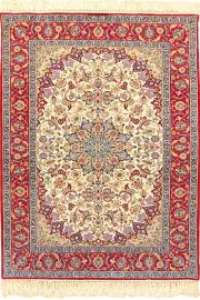Isfahan Medallion Hand Knotted Wool & Silk Rug - 178x110 cms by Cyrus Rugs