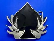 Swallows Birds with Ace of Spades Card - Casino Luck Black Enameled Belt Buckle