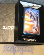 ZIPPO MAZZI Lighter JUMPING DOLPHIN In The SUNRISE Gold Plated Insert NEW