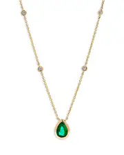 Bloomingdale's Fine Collection Emerald & Diamond Pear Shaped Pendant Necklace in 14K Yellow Gold