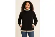 Womens Fur Trimmed Coral Fleece Zip Up Jacket Jumper in Black