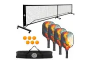 Hacienda Pickleball Set With 4 Fiberglass Paddles 6 Balls Net And Carry Bag Racquets
