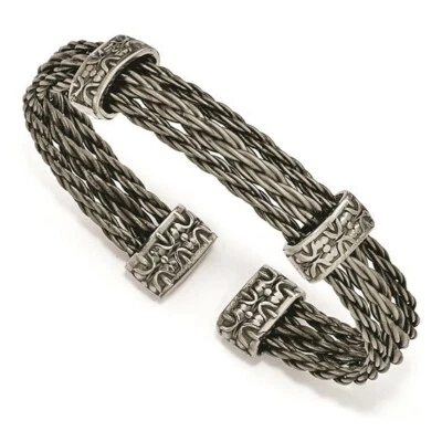 *BRAND NEW* Edward Mirell Titanium Brushed Cablewith Cast Accent Cuff Bracelet