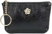 [Generic] Credit Card Holder Keychain Wallet Leather Zipper Card Case for Women (Black)