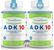 Power By Naturals ADK 10 Vitamin Supplement (2 Packs) – Vitamin D3 10000 IU – High Potency Vitamins A, D3, K2 (MK7) for Immune System, Bone, Hearth – Non GMO, Vegan ADK 10 for Adults (90 Pills)
