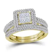 14k Yellow Gold Princess Diamond Bridal Wedding Ring Set 1-1/4 Cttw