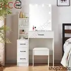 4 Drawers Makeup Vanity Desk & Cushioned Stool Set and Sliding Mirror & 10 Light