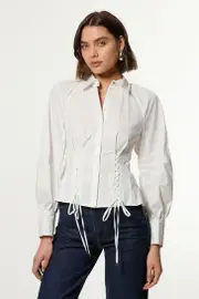 Lace Up Detail Balloon Sleeve Shirt