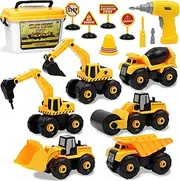 AKILION Kids Toys for 3 4 5 6 7 Year Old Boys Girls, Take Apart Construction Car Toy, STEM Building Toys Truck Toys with Drill Tool Excavator Tractor, Educational Gifts for Boys Christmas Birthday