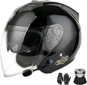 Bluetooth Jet Helmet Motorcycle Helmet ECE Certification Integrated Bluetooth Helmet Jet Scooter Helmet Scooter Helmet Jet Helmet Men Women with Double Visor