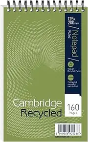 Cambridge Recycled Reporters Notepad - Card Cover Wirebound 125 x 200 mm Ruled 160 Page, Pack of 10, 100080468