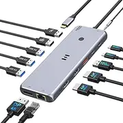 13-in-1 USB C Docking Station Triple Monitor,[One-Touch Screen Switching], USB C Dock Dual HDMI & DisplayPort, 100W PD, USB 3.1/3.0 Hub, Gigabit Ethernet, Audio – for MacBook/Dell/HP/Laptop