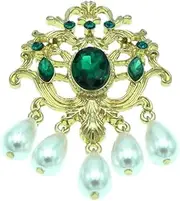 [HUFFA] Elegant Green Gem Pearl Baroque Brooch - Court Temperament Corsage Alloy Accessory