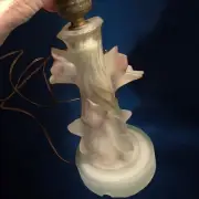 Vtg Art Deco Nouveau Embossed Figural Floral Frosted Glass Table Lamp Pink