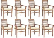 Dining Chairs 8 pcs with Cream Cushions Solid Teak Wood Patio Chair
