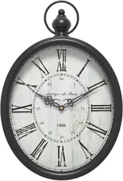 Oval Retro Wall Clock,Rustic Vintage Style,Old-Fashioned Antique Design, Battery