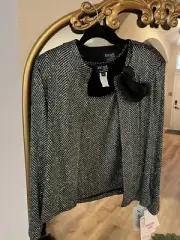 Xscape Blazer and Sleeveless Top 2 Piece Set Black/Sparkle Medium Size with Broo