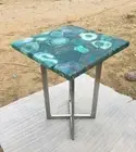 Square Agate Table Top Handmade / Green Geode Stone Tables for Home Decor