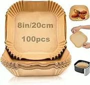 EZONEDEAL 100 PCS Air Fryer Disposable Paper Liners Square, 8 Inch Air Fryer Parchment Paper Liner, Non-Stick Air Fryer Paper Pads Oil Resistant, Waterproof, Baking Paper for Roasting Microwave