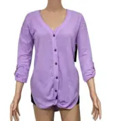 Almost Famous Lilac Women's top with front buttons V neck 3/4 sleeves Size M
