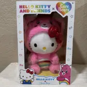 Hello Kitty and Friends Care Bears Plush 10” Hello Kitty as Cheer Bear NIB