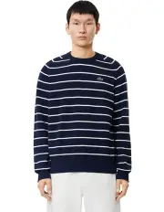 [Lacoste] Essential Stripe Cotton Crew Neck Knit in Navy