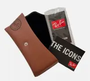 RAY BAN BROWN LEATHER EYEGLASSES SUNGLASSES CASE CLEANING CLOTH AUTHENTIC NEW