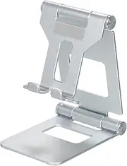 Z10A Adjustable Cell Phone Stand Fully Foldable Desktop Phone Holder Al num Alloy 270°Rotatable Cradle Portable Dock Compat with Phones Tablets for Desk Bedside Silver One Size