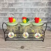 NIB Lorren Home Trends Spice Herb Condiment Jar Set & Caddy Rack Hand Made Craft