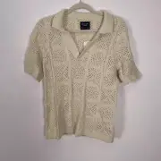 NWT Abercrombie & Fitch Ivory Open Knit Collared Short Sleeve Top