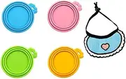 4-Pack Silicone Pet Food Can Covers with Adjustable Bib,Universal Leakproof Lid & Multi-Size Fit,Reusable,Dishwasher-Safe,Freshness Seal & Fur-Cleaning Guard for Small Dogs Cats
