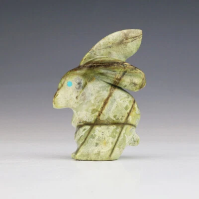 NATIVE AMERICAN ZUNI SERPENTINE RABBIT FETISH BY ANDRES LEMENTINO