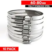 60-80mm - German Type 304 Hose Clamp - Fully Stainless Steel (10 Pieces)