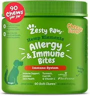 Zesty Paws Allergy Immune Supplement with Hemp Dogs - Skin & Sinus + Seasonal Pollen Dog Allergies - Cod Liver Fish Oil, Curcumin, Bioperine, Vitamin C & Quercetin - Omega 3 & 6 Support - 90 Chews
