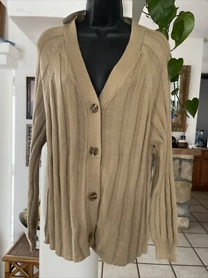 Forever 21 ribbed light brown puffed sleeves cardigan sweater New size