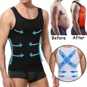 Men's Slim Body Shaper Underwear Corset Compression Vest Singlet Dad Bod Tops AU