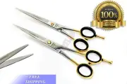 1 PAIR PROFESSIONAL HAIRDRESSING SCISSORS SHEARS WITH GOLD RINGS SIZE 6.5" & 6"