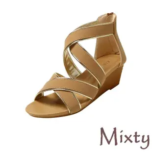 【MIXTY】坡跟涼鞋 交叉涼鞋/復古優雅金屬亮皮滾邊交叉帶造型坡跟涼鞋(棕)