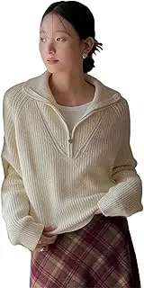 [Generic] Women's Spring Knitted Pullover Turtleneck Zipper Long Sleeve Pit Solid Color Loose Sweater