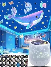 Projector Night Light for Kids + 21 Sets of Films, Kids Night Light Projector for Bedroom, Ceiling, Star Galaxy Projector with 360° Rotation for Baby Girls, Birthday, Christmas, Nursery, Room Decor