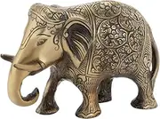 [Samyuktha] Metal Handcrafted Elephant Idol Showpiece Decorative Statue Figurine Sculpture Gift Items (Brass Finish)