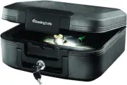 Fireproof and Waterproof Chest Box with Key Lock, Black Travel Safe with Interio