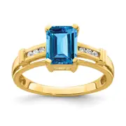14K Yellow Gold Blue Topaz and White Topaz Square Ring
