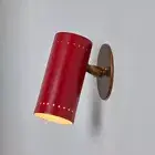 1960s Tito Agnoli Red Perforated Metal and Brass Articulating Sconce For O Luce.