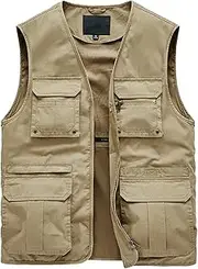 [QtthZZr] Men's Vest Sleeveless Casual Gilet Cotton Multi-Pocket Vest Outdoor Fishing Travel Vest Breathable Waistcoat