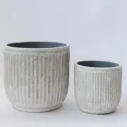 Rough Textured Vertical Lines Washed Gray Planters
